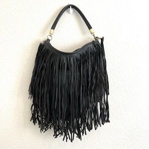 H&M Black Fringe Faux Leather Purse with removable Crossbody Strap